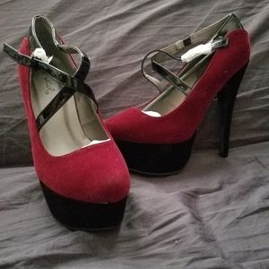 Burgundy & black platform Mary Jane heels